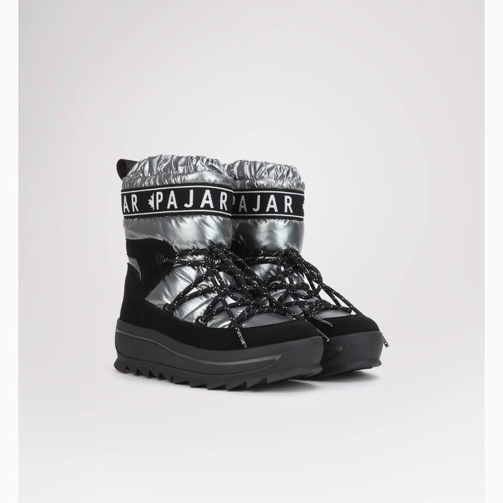Pajar Silver and Black Galaxy Pull On Lace-Up Boots